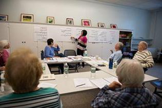 Chizuko Horiuchi teaches a class at the Aging Resource Center